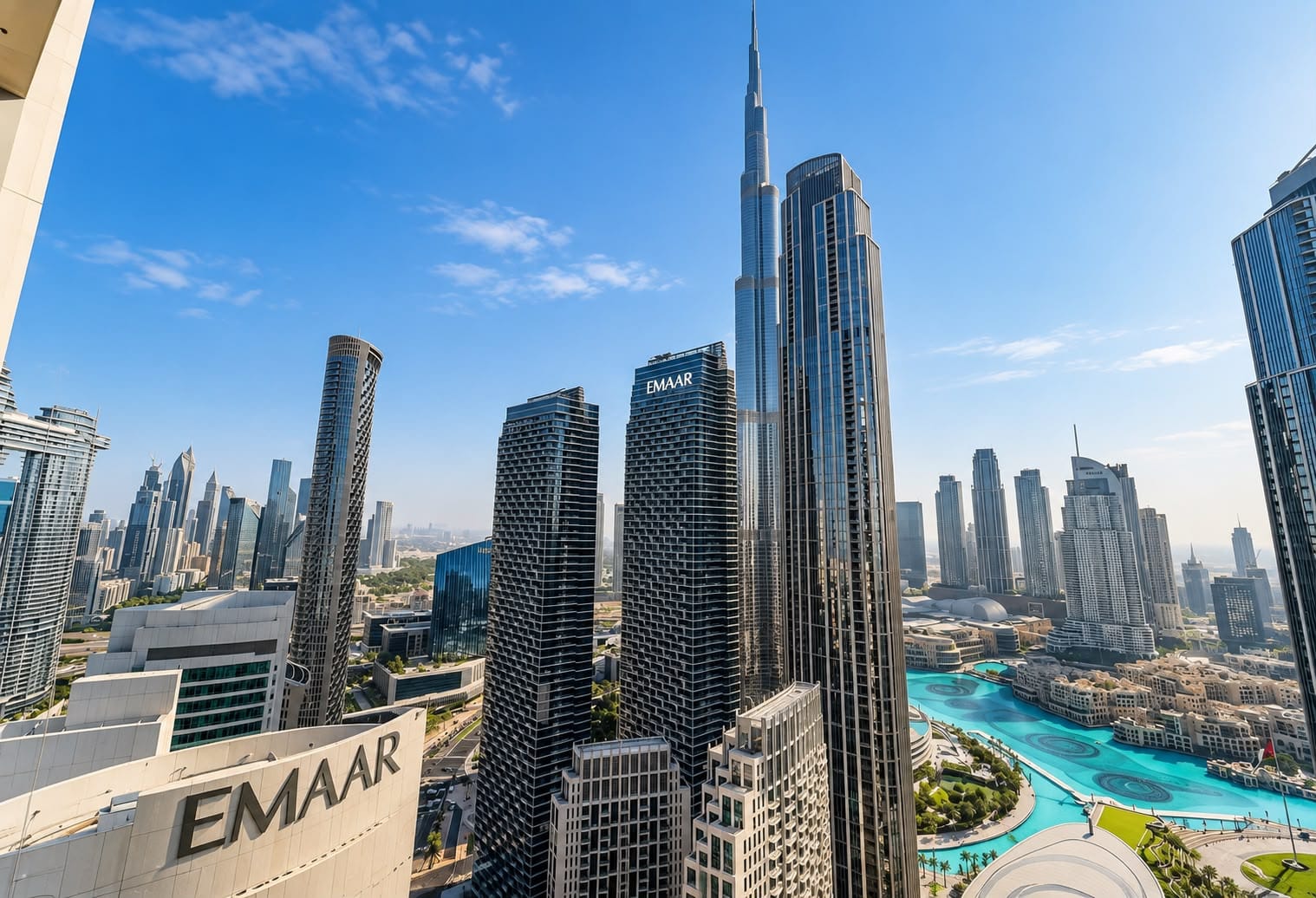 Downtown Dubai city skyline view from high-floor apartment